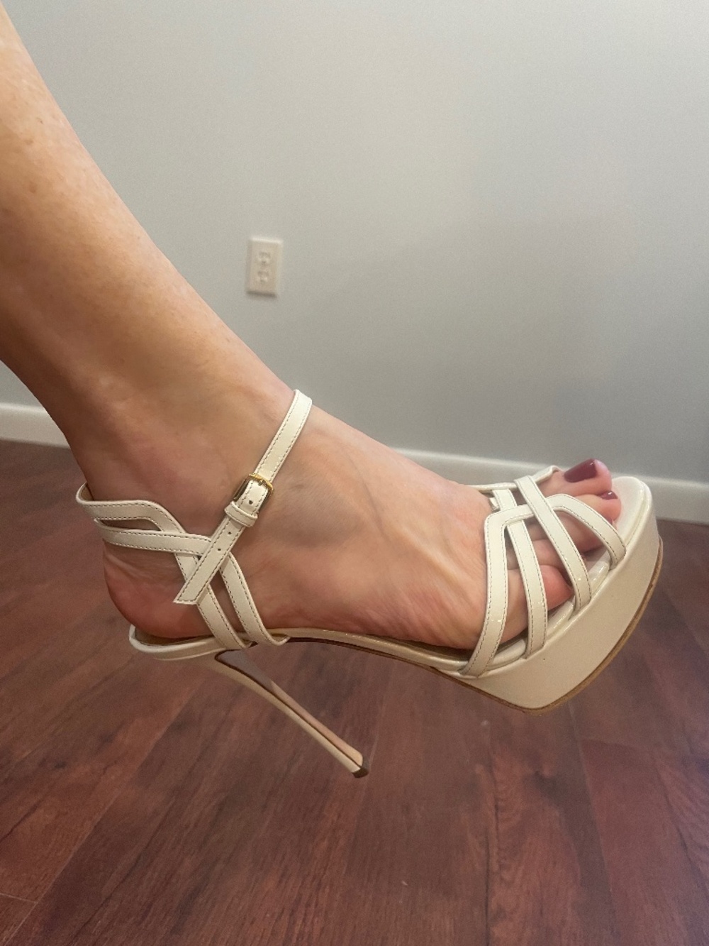 SERGIO ROSSI White Platform Ankle Strap Heels